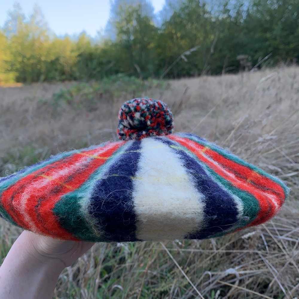 Antique 1960’s Dress Stewart Scotland Tartan Multicolor Wool Cap luxurious Hat